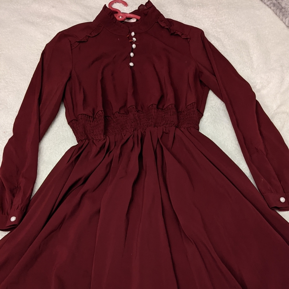 Deep maroon shirt dress
